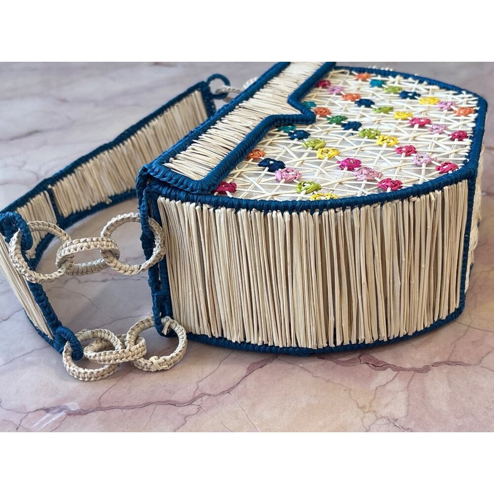 Mercedes Salazar Aurora Handbag in Blue One Size Womens Raffia Tote Bag Purse - Picture 7 of 14